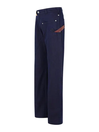 Jw Anderson Workwear Cotton Pants With Blue Twisted Leg In Blue