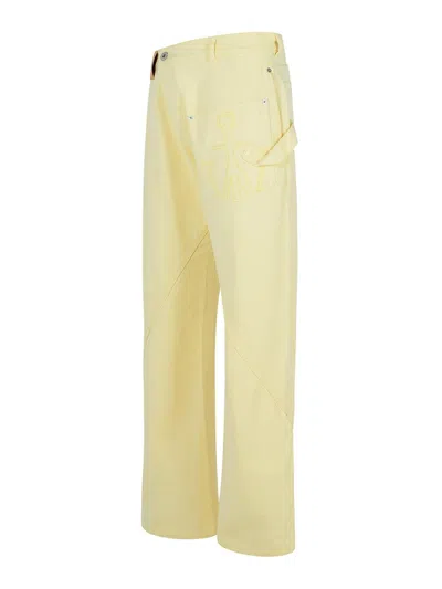 Jw Anderson Workwear Cotton Pants With Yellow Twisted Leg In Yellow