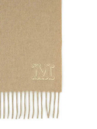 Max Mara Wsdalia Cashmere Stole With Beige Monogram Embroidery