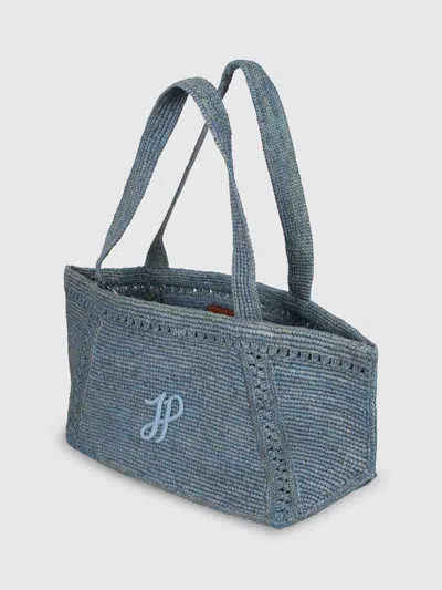 Patou Large Trapezio Tote With Jp Monogram In Rafia