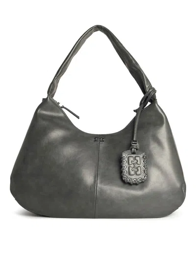 Ganni Womens Steal Grey Bou Hobo Medium Leather-blend Shoulder Bag In Gray