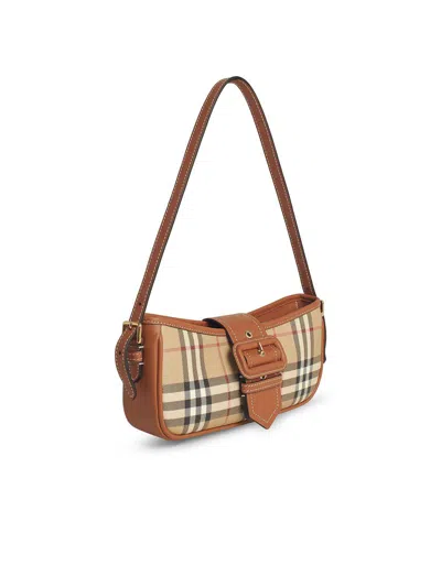 Burberry Canvas Sling Shoulder Bag With Checkered Pattern In Brown
