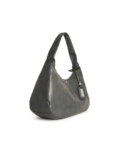 Ganni Womens Steal Grey Bou Hobo Medium Leather-blend Shoulder Bag In Gray