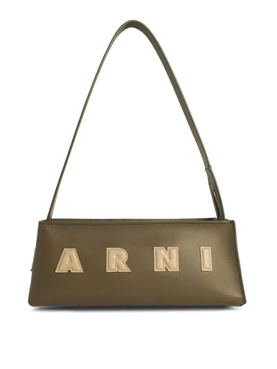 Marni Museo Baguette Bag In Green Leather In Brown