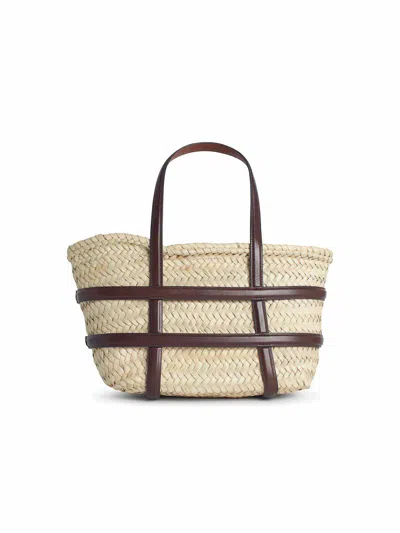 Tory Burch Small Ella Shopping Bag In Straw Classic Leather Color