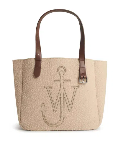 Jw Anderson J. W. Anderson Belt Tote Beige Boiled Wool Shoulder Bag In Pink