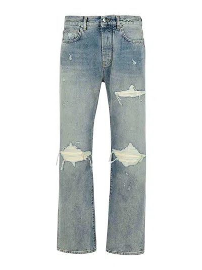 Amiri Straight Leg Mid-rise Distressed Trousers In Gray