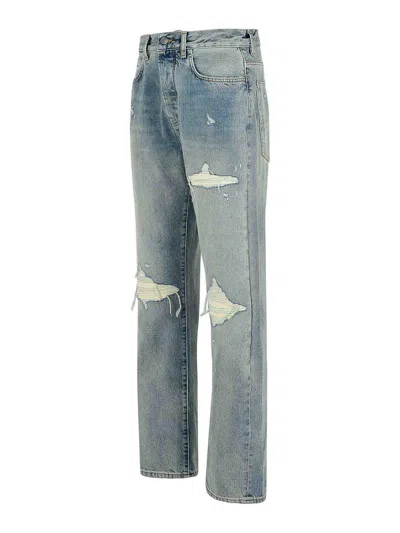 Amiri Straight Leg Mid-rise Distressed Trousers In Gray