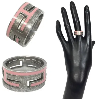 Pre-owned Hermes Pink Silver Lacquer Silver 925 Band Ring ()