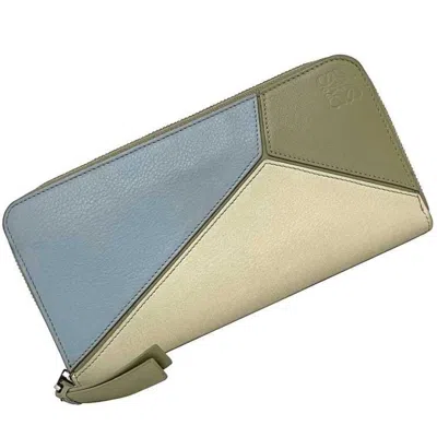 Pre-owned Loewe Beige Light Blue Leather Long Wallet (bi-fold) () In Multi