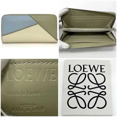 Pre-owned Loewe Beige Light Blue Leather Long Wallet (bi-fold) () In Multi