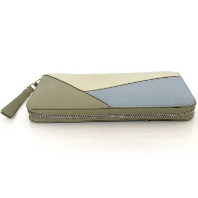 Pre-owned Loewe Beige Light Blue Leather Long Wallet (bi-fold) () In Multi