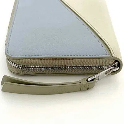 Pre-owned Loewe Beige Light Blue Leather Long Wallet (bi-fold) () In Multi