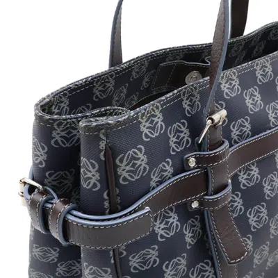 Pre-owned Loewe Dark Brown Light Blue Navy Pvc Leather Shoulder Bag Tote Bag ()