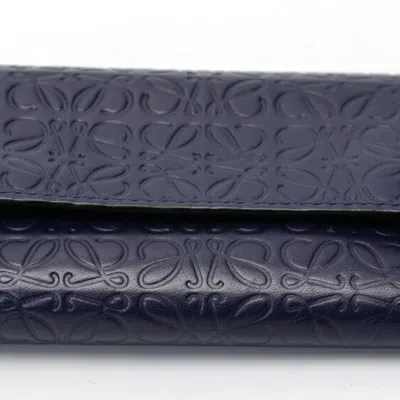 Pre-owned Loewe Navy Leather Wallet (tri-fold) () In Blue