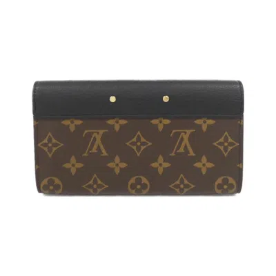 Pre-owned Louis Vuitton Black Marron Coated Canvas Leather Long Wallet (bi-fold) () In Multi