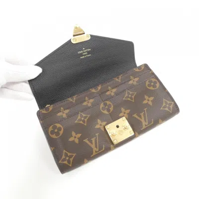 Pre-owned Louis Vuitton Black Marron Coated Canvas Leather Long Wallet (bi-fold) () In Multi