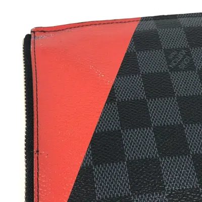 Pre-owned Louis Vuitton Black Red Color White Damier Graphite Clutch Bag Pochette Pouch ()