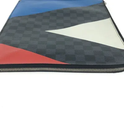 Pre-owned Louis Vuitton Black Red Color White Damier Graphite Clutch Bag Pochette Pouch ()