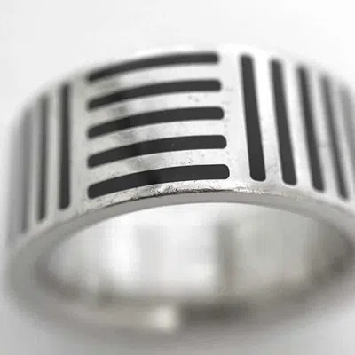 Pre-owned Louis Vuitton Black Silver Metal Band Ring () In Multi