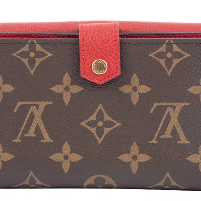 Pre-owned Louis Vuitton Brown Red Color Monogram Canvas Leather Wallet (bi-fold) () In Multi