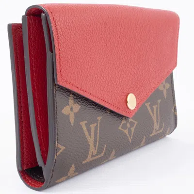 Pre-owned Louis Vuitton Brown Red Color Monogram Canvas Leather Wallet (bi-fold) () In Multi