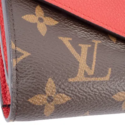Pre-owned Louis Vuitton Brown Red Color Monogram Canvas Leather Wallet (bi-fold) () In Multi