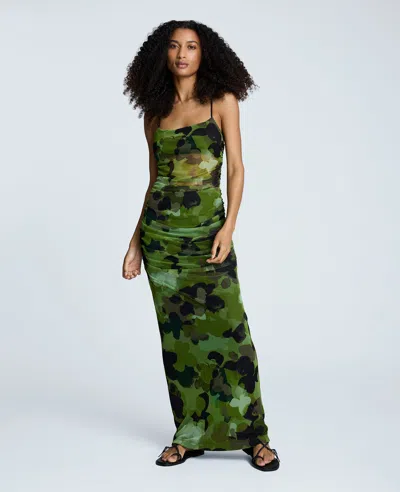 Kenneth Cole Ruched Mesh Maxi Dress