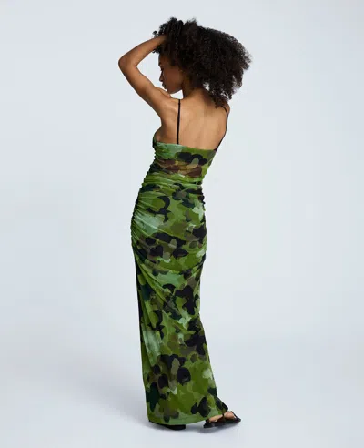 Kenneth Cole Ruched Mesh Maxi Dress