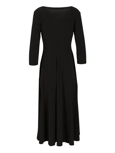 Norma Kamali Black Long Dress With Round Neck And Flared Skirt In Black