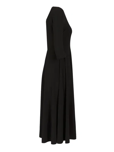 Norma Kamali Black Long Dress With Round Neck And Flared Skirt In Black