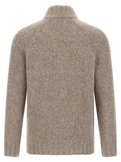 Brunello Cucinelli Alpaca Wool Cardigan With Ribbed Cuffs In Brown