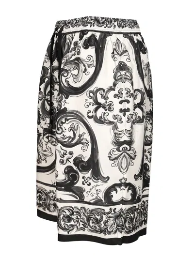 Dolce & Gabbana Bermuda Shorts In Silk With Majolica Print Trousers Black In Gray