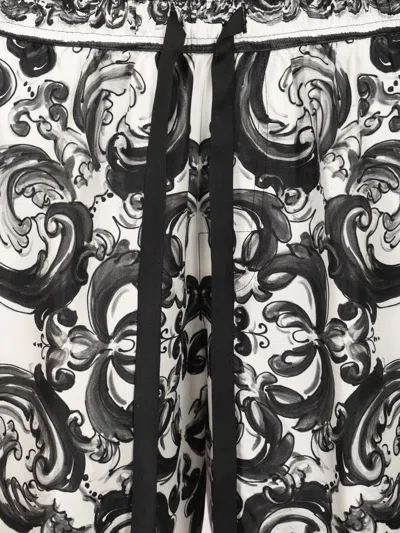 Dolce & Gabbana Bermuda Shorts In Silk With Majolica Print Trousers Black In Gray