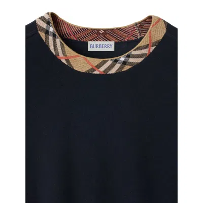 Burberry Crew Neck Knitwear With Distinctive Patterned Collar