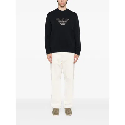 Emporio Armani Asv Double-jersey Sweatshirt With Oversized Embroidery In Black