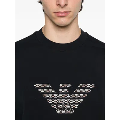 Emporio Armani Asv Double-jersey Sweatshirt With Oversized Embroidery In Black