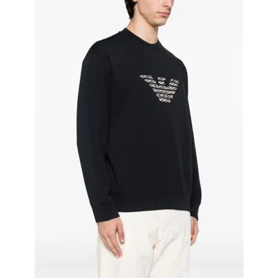 Emporio Armani Asv Double-jersey Sweatshirt With Oversized Embroidery In Black