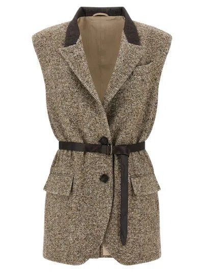 Brunello Cucinelli Buttoned Chevron Vest Gilet Multicolor In Gray