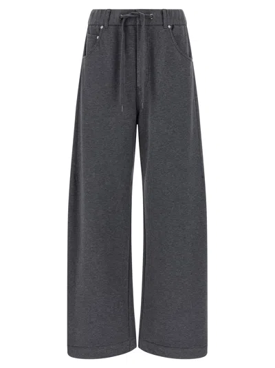 Brunello Cucinelli Cotton Joggers With Back Pocket And Wide Leg In Gray