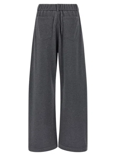 Brunello Cucinelli Cotton Joggers With Back Pocket And Wide Leg In Gray