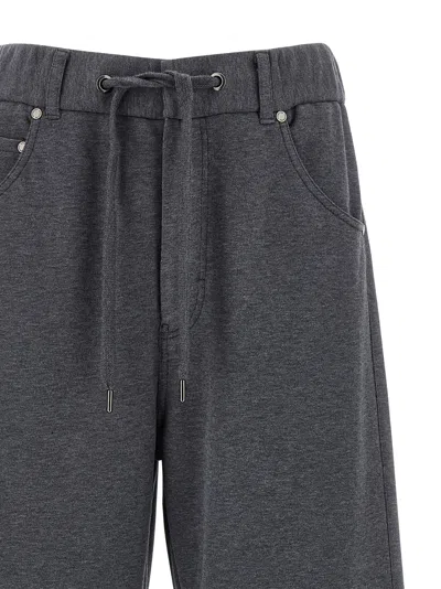 Brunello Cucinelli Cotton Joggers With Back Pocket And Wide Leg In Gray