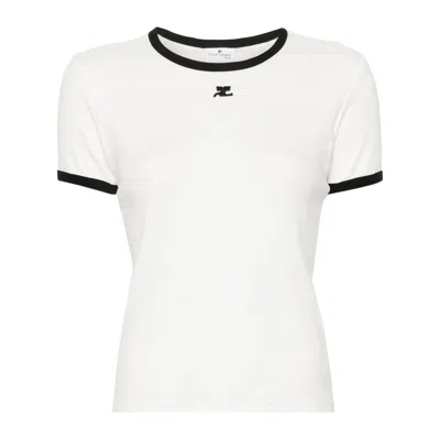Courrèges Cotton T-shirt With Contrasting Logo Trim In Yellow