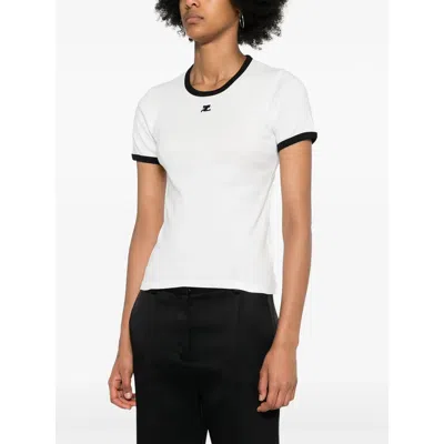 Courrèges Cotton T-shirt With Contrasting Logo Trim In Yellow