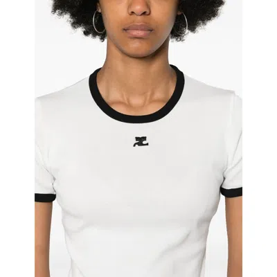 Courrèges Cotton T-shirt With Contrasting Logo Trim In Yellow