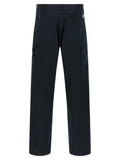 Moncler Cotton Trousers With Belt Loops And Pockets In Blue