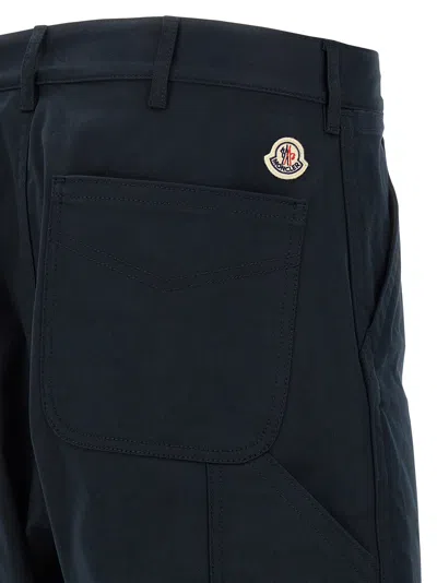 Moncler Cotton Trousers With Belt Loops And Pockets In Blue