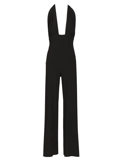 Norma Kamali Cross Halter Straight Leg Jumpsuit Jewelry Black