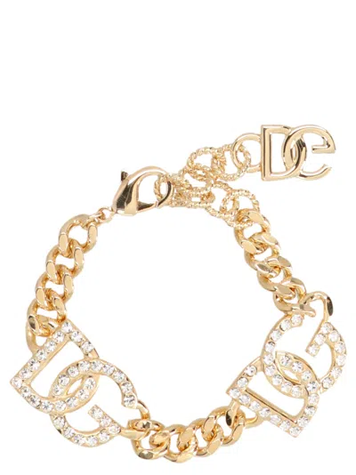 Dolce & Gabbana Crystal Logo Bracelet Jewelry Gold In Gold