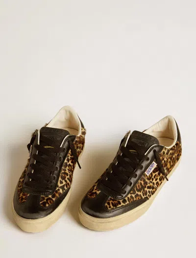 Golden Goose Soul Star Sneakers In Leopard-print Pony Skin With Black Nappa Leather Heel Tab And Inserts In Brown